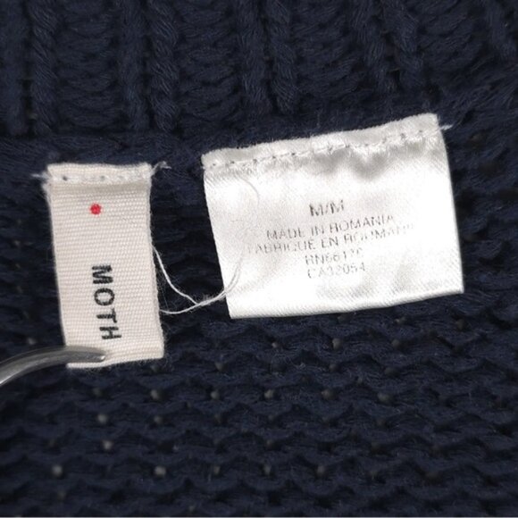 ANTHROPOLOGIE MOTH ROMANIA🇷🇴MADE Navy Asbury Laced Open‎ Knit Sweater MEDIUM - Picture 6 of 11